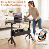 Mobile Standing Desk Height Adjustable Rolling Laptop Desk with Cup Holder Storage Basket