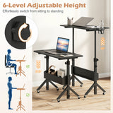 Mobile Standing Desk Height Adjustable Rolling Laptop Desk with Cup Holder Storage Basket