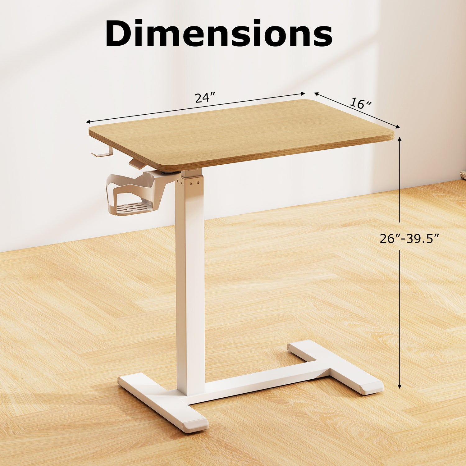 Mobile Standing Desk Height Adjustable Overbed Bedside Table with Cup Holder