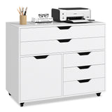 Modern Vertical 5-Drawer Mobile Chest with Door 5 Casters