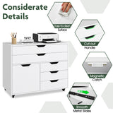 Modern Vertical 5-Drawer Mobile Chest with Door 5 Casters