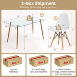 5 Pieces Rectangle Dining Table Set with 51 Inch Glass Tabletop