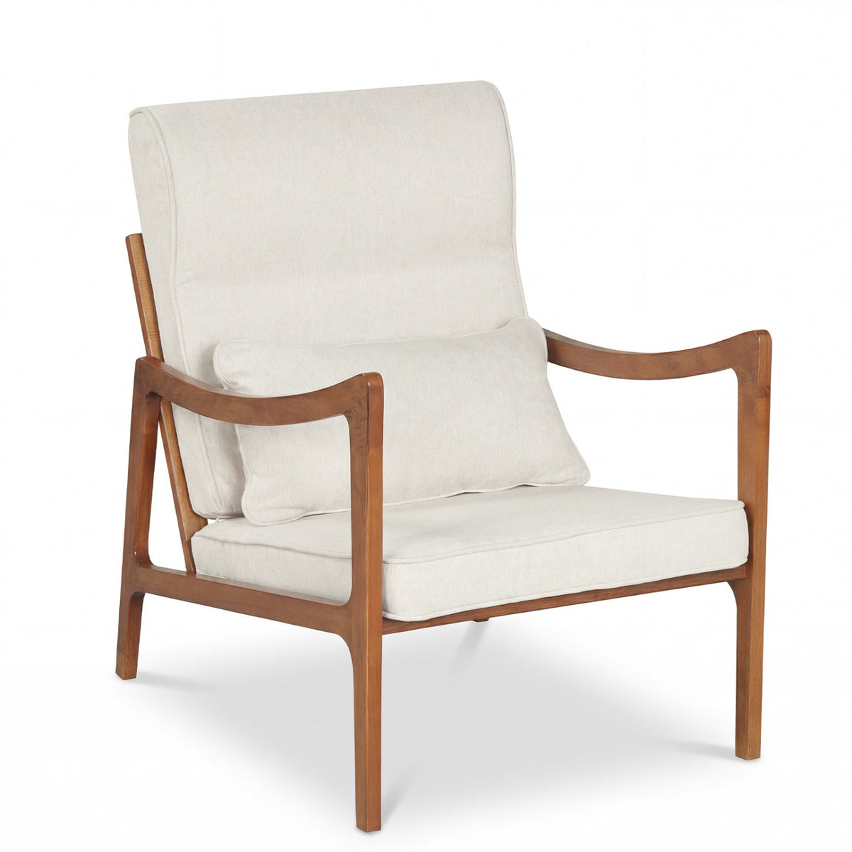 Modern Accent Chair with Solid Rubber Wood Faux Leather Upholstered Armchair