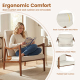 Modern Accent Chair with Solid Rubber Wood Faux Leather Upholstered Armchair