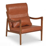 Modern Accent Chair with Solid Rubber Wood Faux Leather Upholstered Armchair
