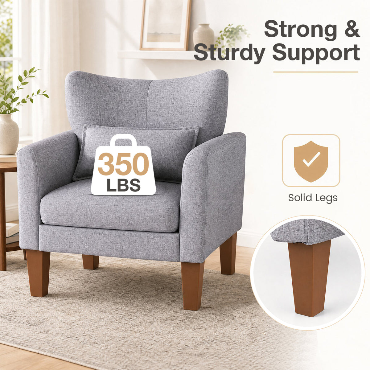 Modern Accent Chair with Removable Cushion & Pillow for Living Room