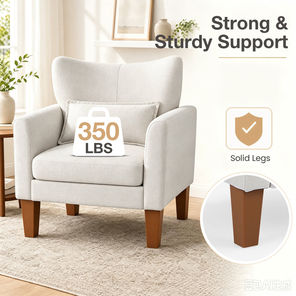 Modern Accent Chair with Removable Cushion & Pillow for Living Room