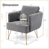 Modern Accent Chair w/Back Cushion & Golden Metal Legs for Living Room Bedroom