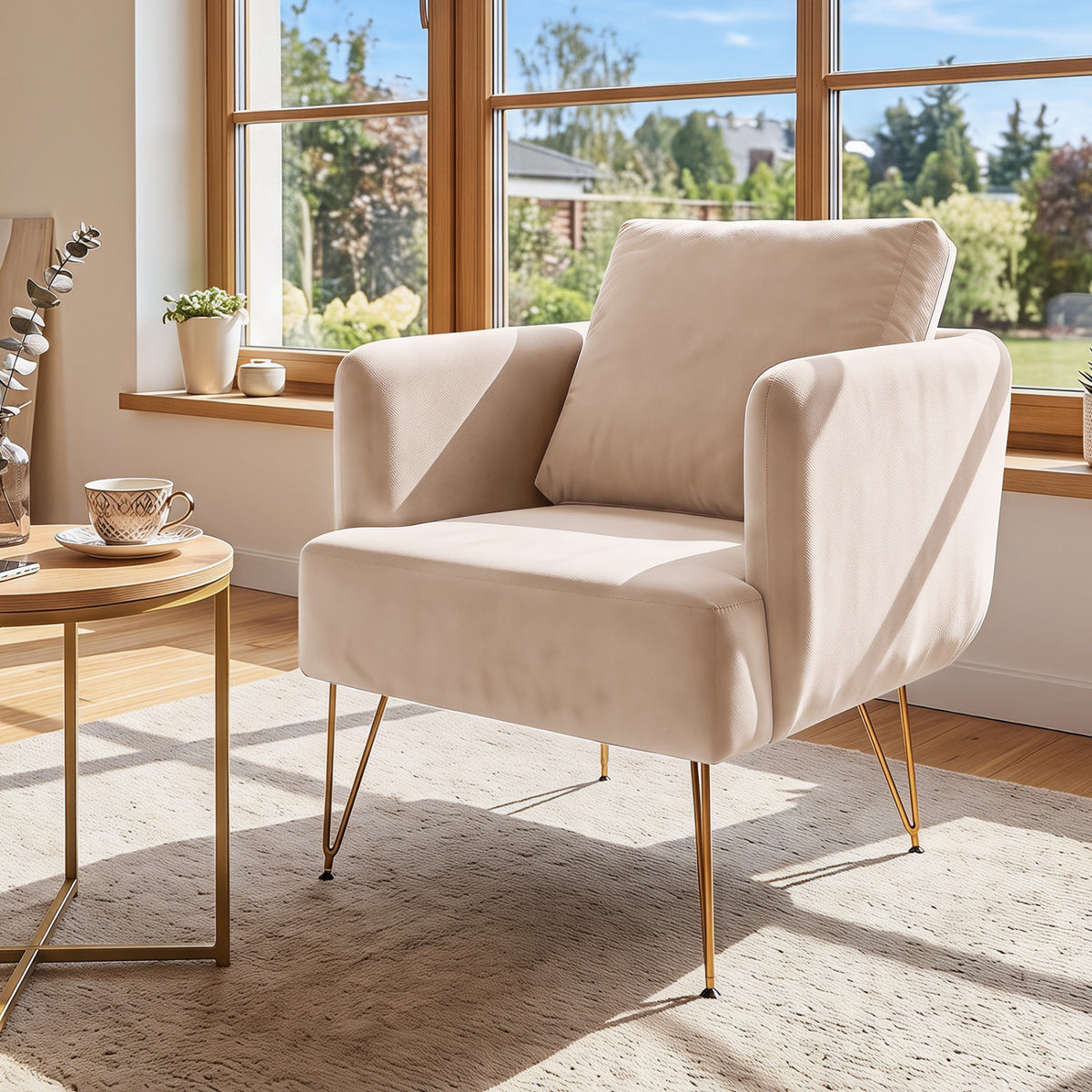 Modern Accent Chair w/Back Cushion & Golden Metal Legs for Living Room Bedroom
