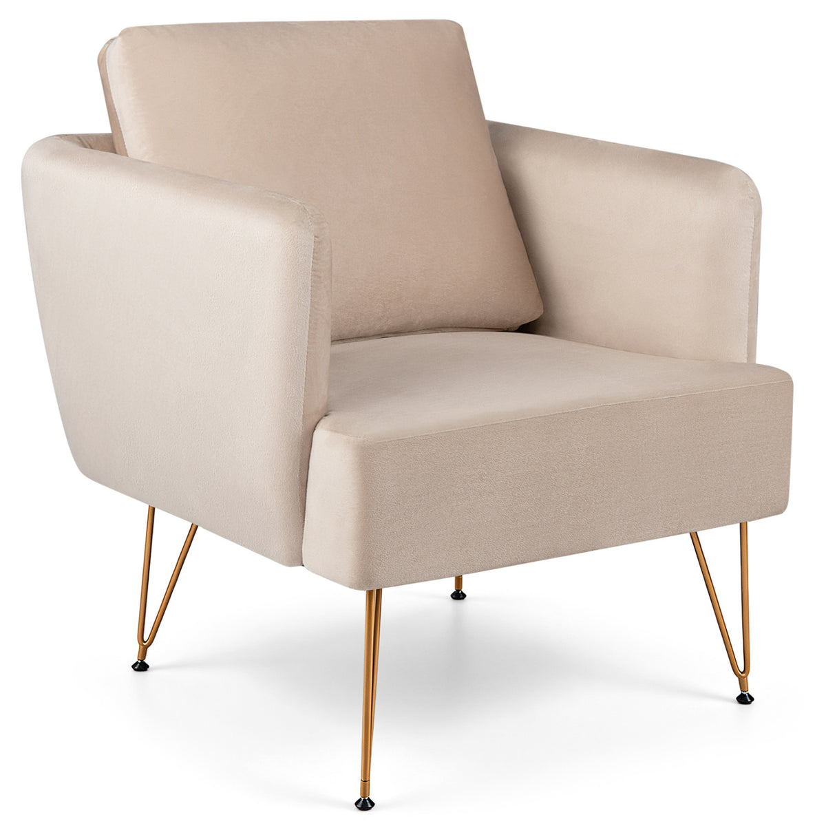 Modern Accent Chair w/Back Cushion & Golden Metal Legs for Living Room Bedroom