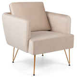 Modern Accent Chair w/Back Cushion & Golden Metal Legs for Living Room Bedroom
