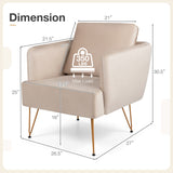 Modern Accent Chair w/Back Cushion & Golden Metal Legs for Living Room Bedroom