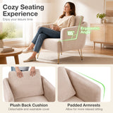 Modern Accent Chair w/Back Cushion & Golden Metal Legs for Living Room Bedroom