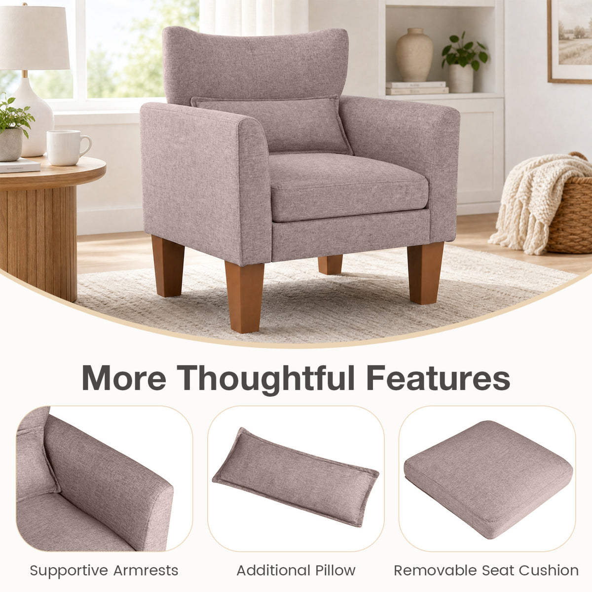 Modern Accent Chair with Removable Cushion & Pillow for Living Room