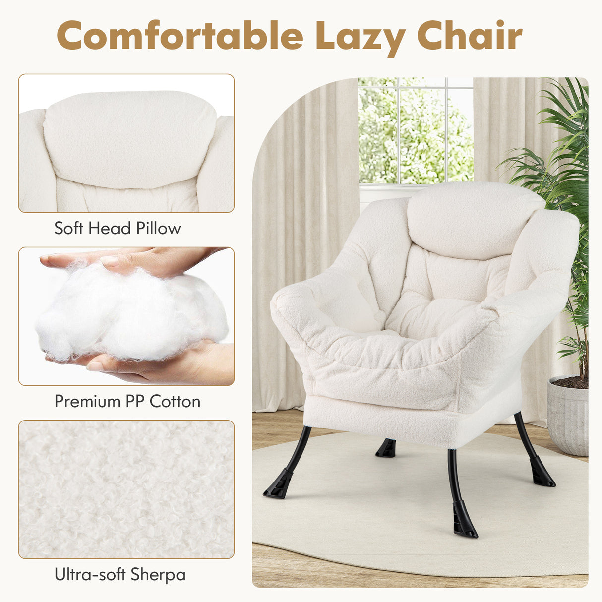 Modern Accent Chair with Folding Footrest and Head Pillow