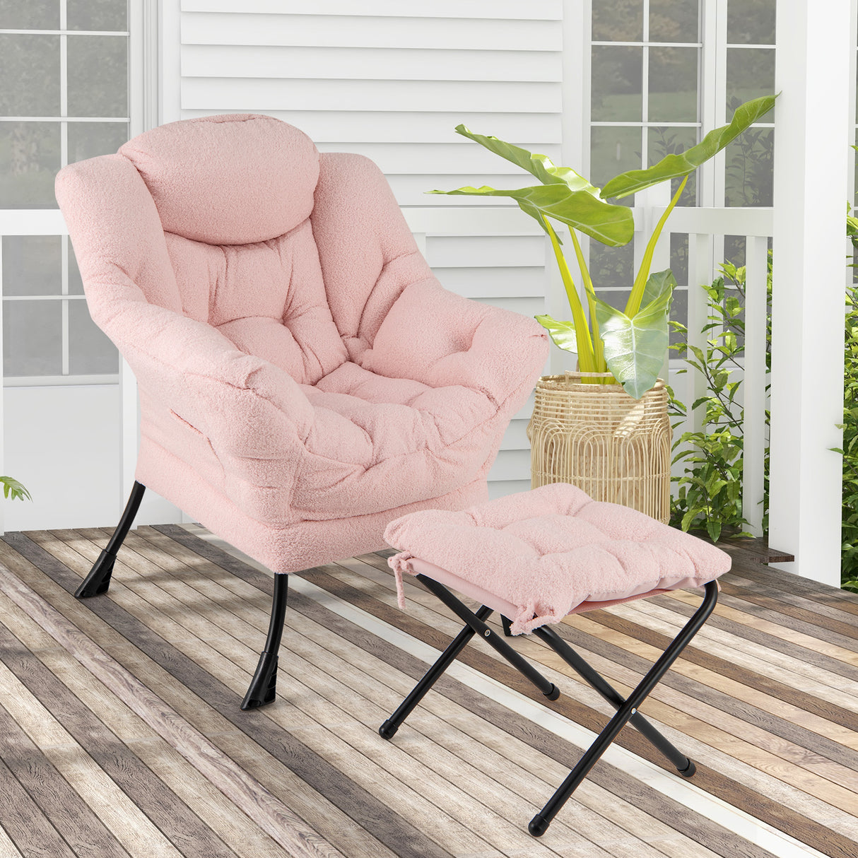 Modern Accent Chair with Folding Footrest and Head Pillow