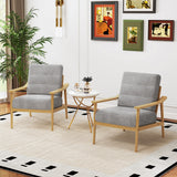 Modern Accent Chair with Rubber Wood Armrests and Legs for Living Room