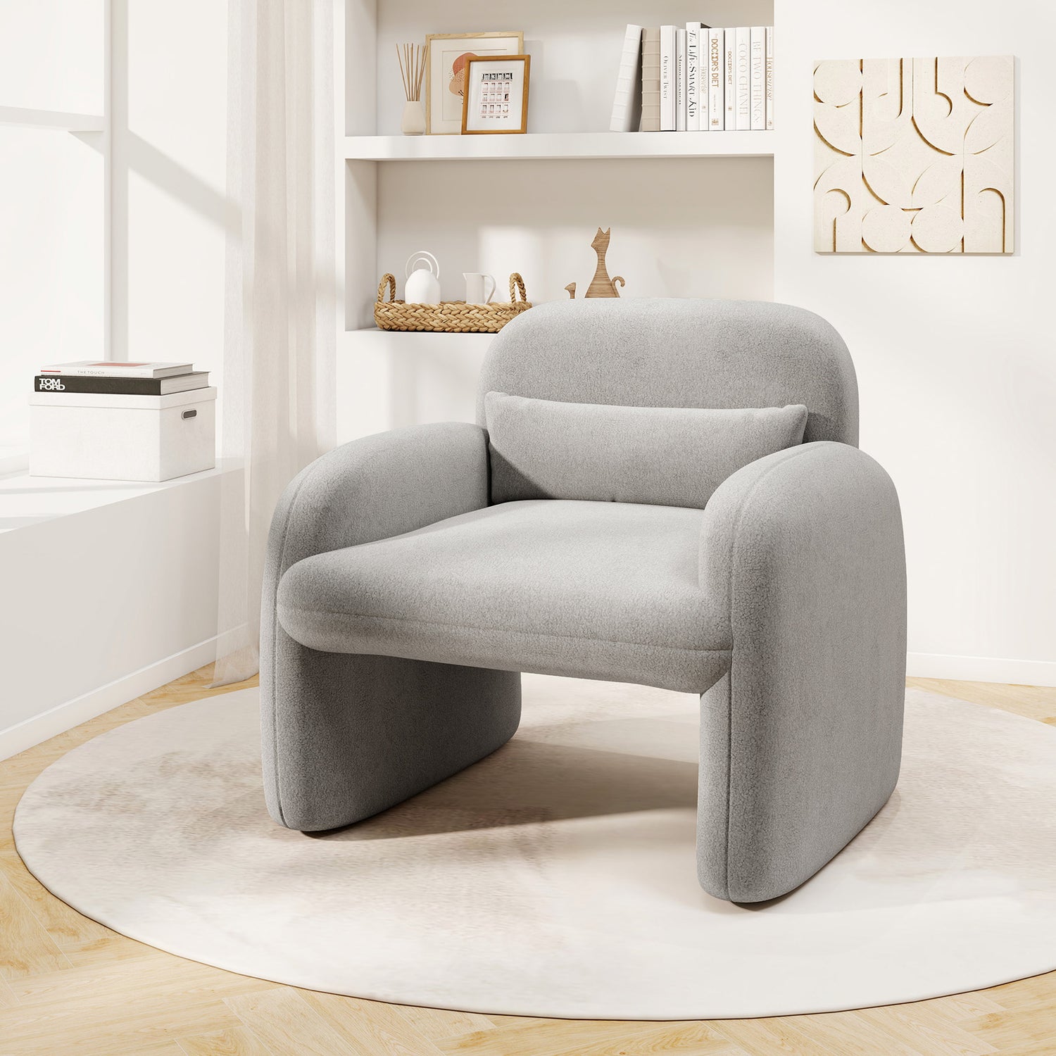 Modern Accent Chair with Waist Pillow and Armrests for Living Room Bedroom