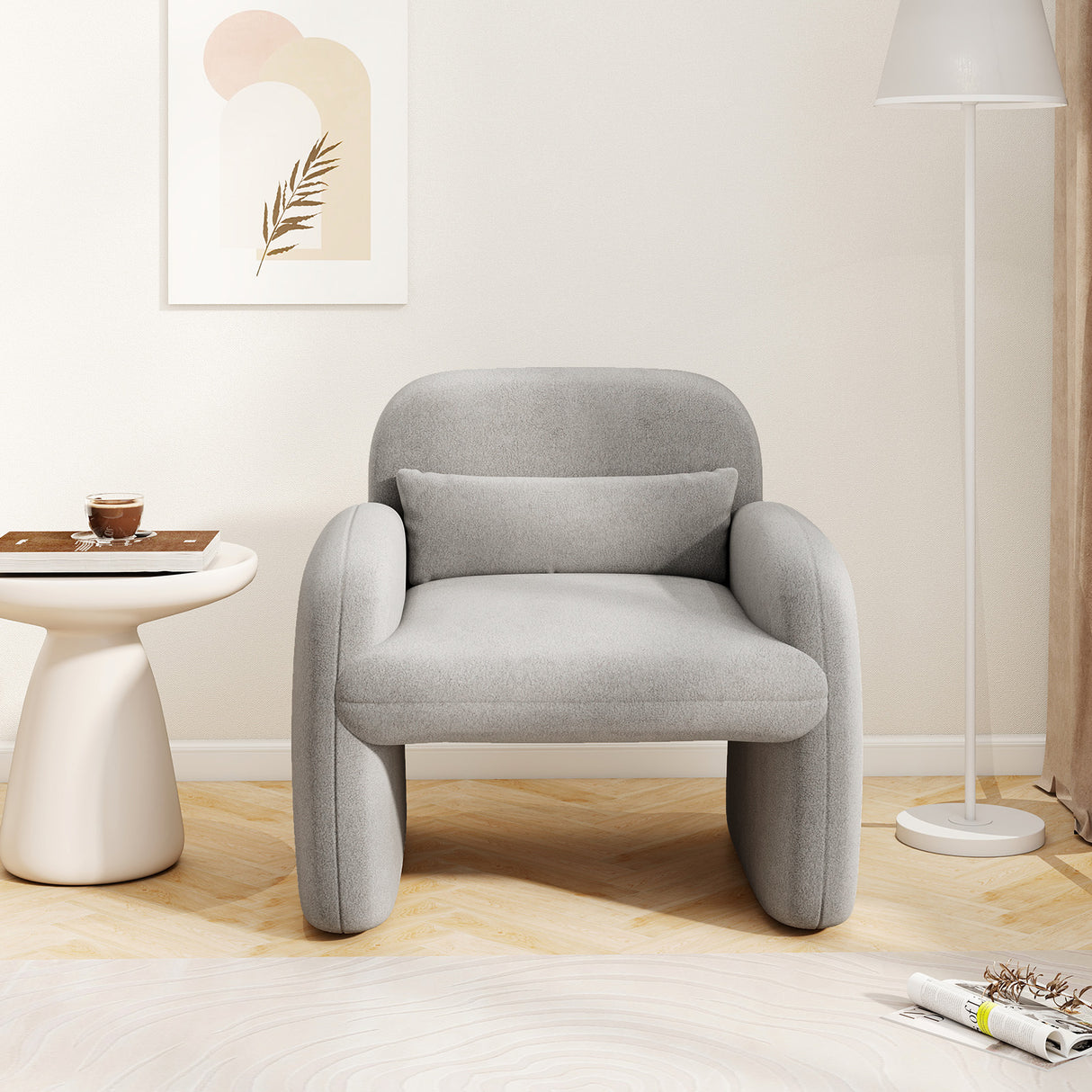 Modern Accent Chair with Waist Pillow and Armrests for Living Room Bedroom