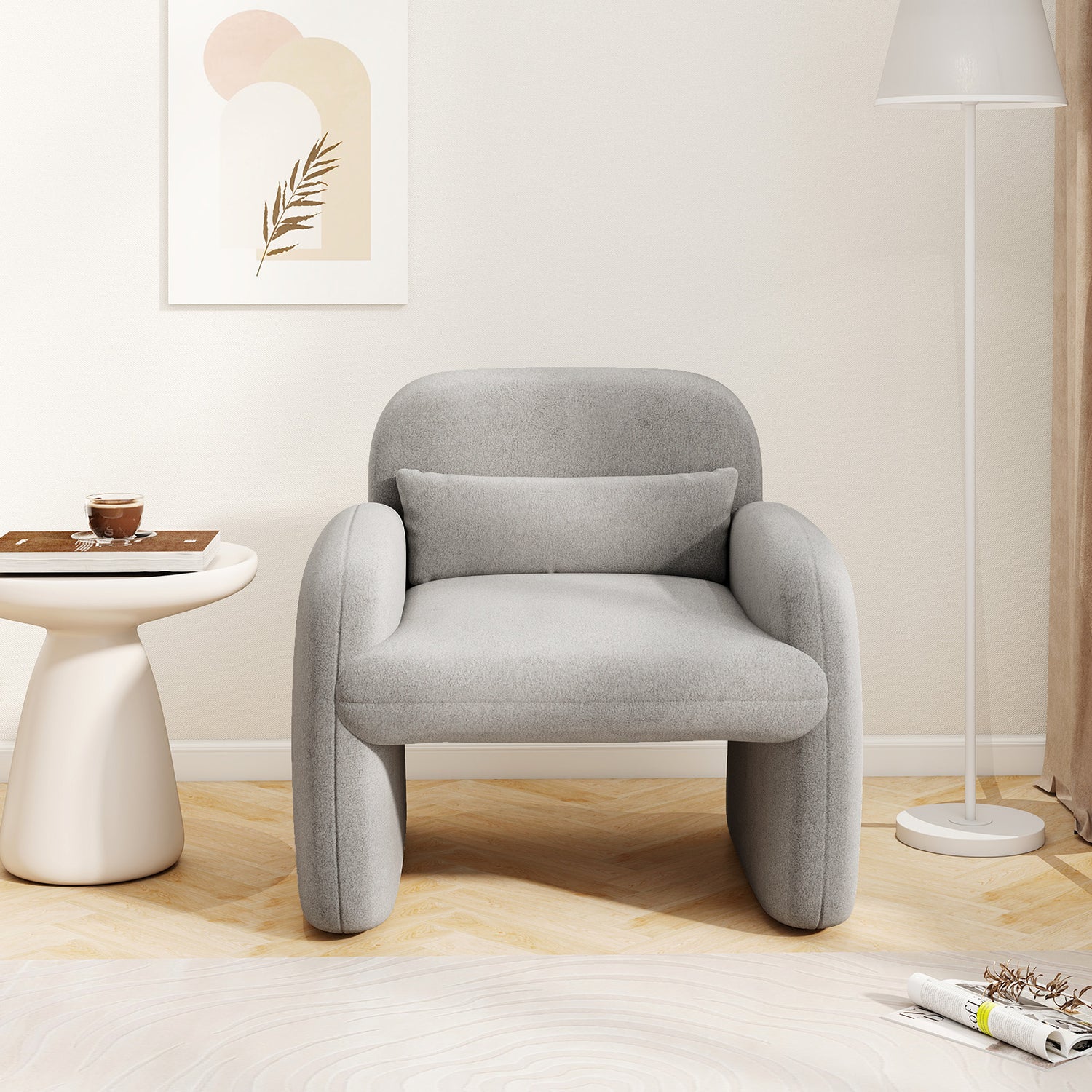 Modern Accent Chair with Waist Pillow and Armrests for Living Room Bedroom