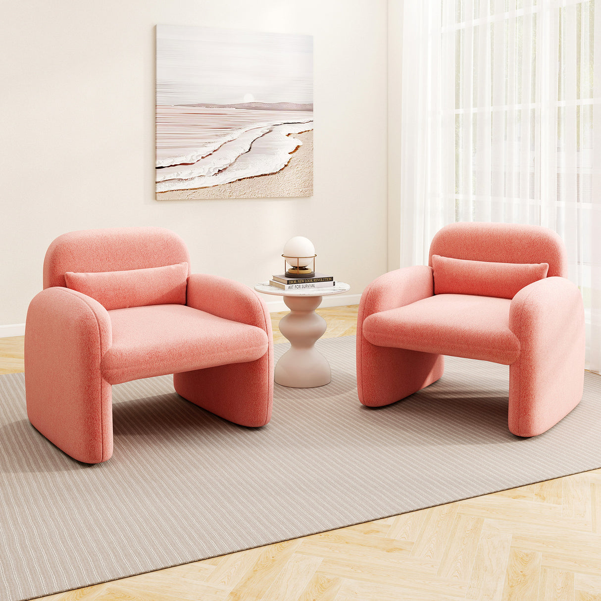 Modern Accent Chair with Waist Pillow and Armrests for Living Room Bedroom