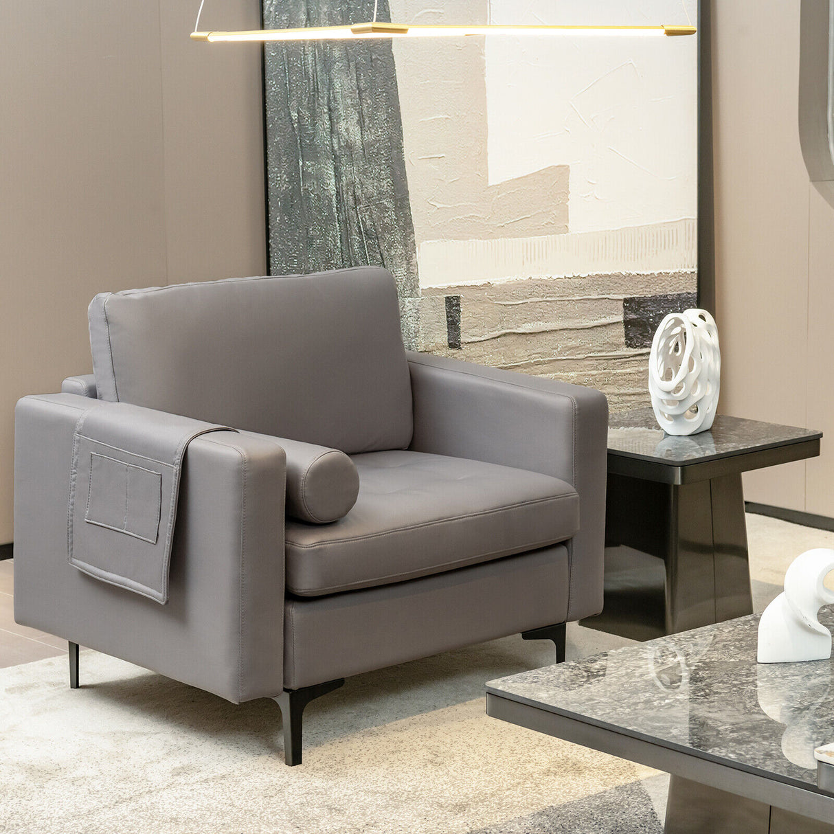 Modular 1/2/3/4-Seat L-Shaped Sectional Sofa Couch with Socket USB Port-1