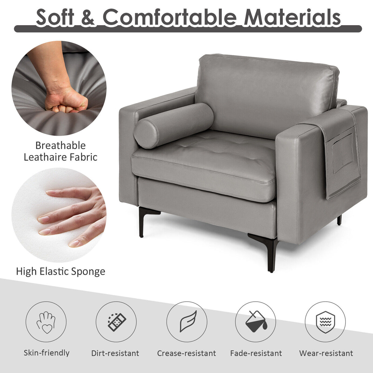Modular 1/2/3/4-Seat L-Shaped Sectional Sofa Couch with Socket USB Port-1