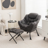 Modern Accent Sofa Chair with Folding Footrest and Side Pocket