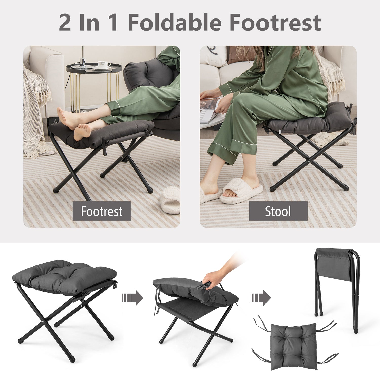 Modern Accent Sofa Chair with Folding Footrest and Side Pocket