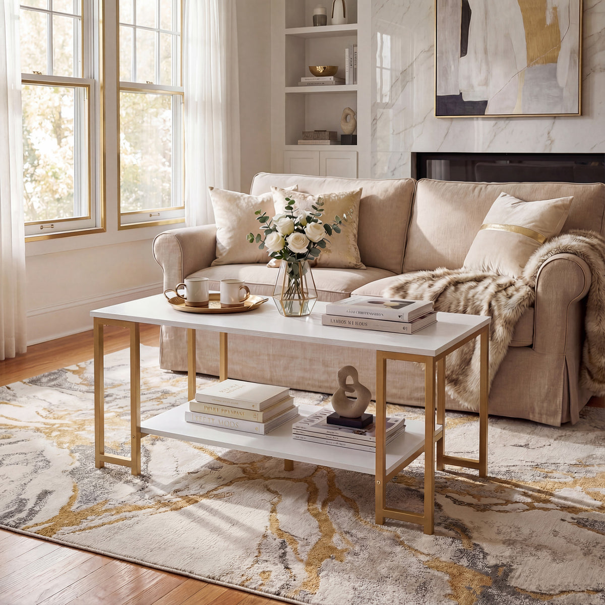 Modern Accent Table with Open Storage Shelf for Apartment and Lounge