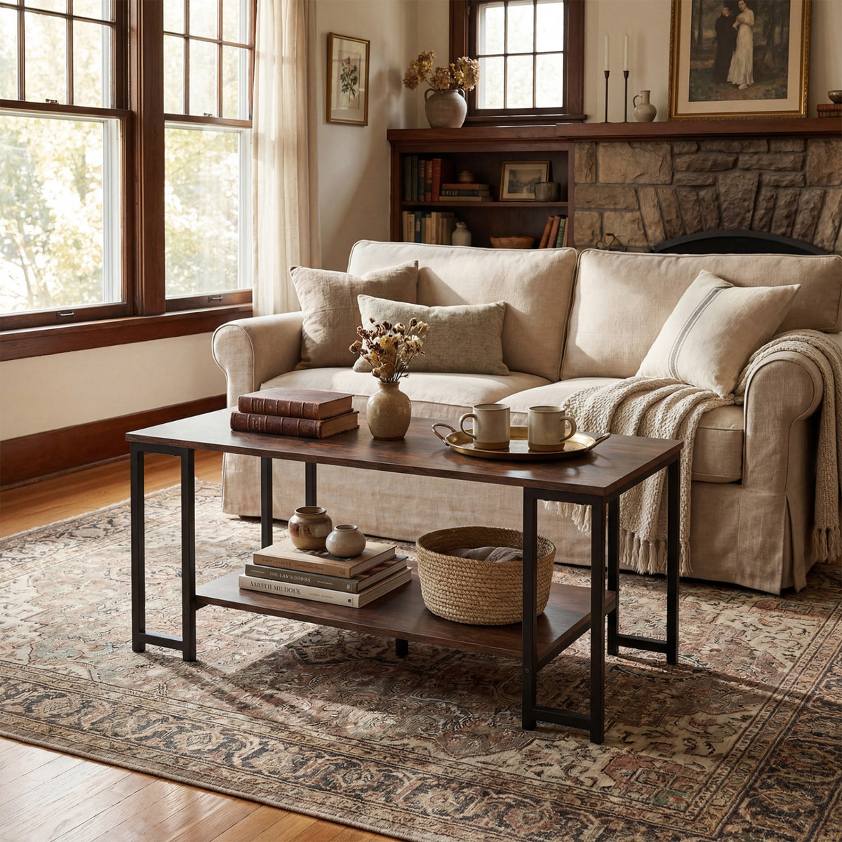 Modern Accent Table with Open Storage Shelf for Apartment and Lounge