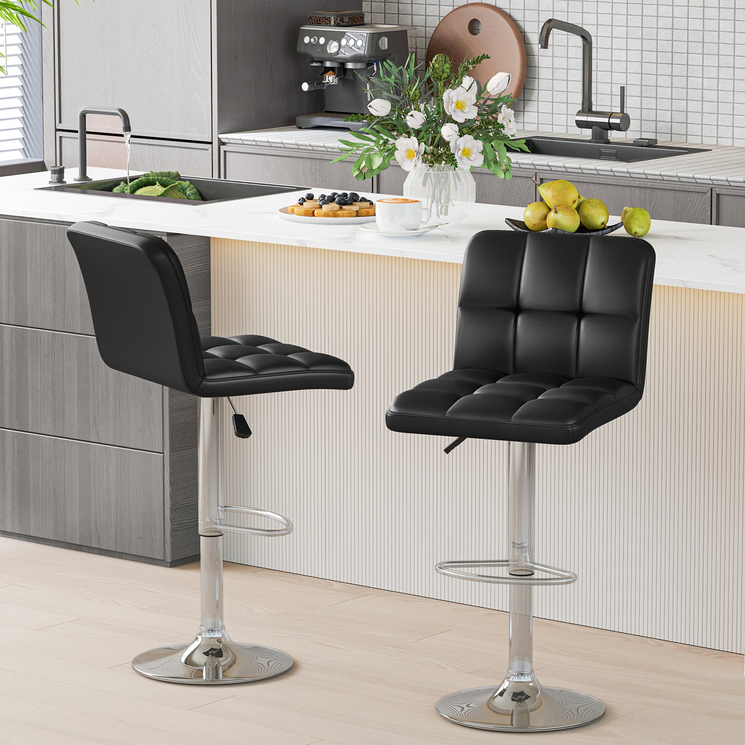 Modern Bat Stools Set of 2 with Back and Heavy-duty Metal Base and Footrest