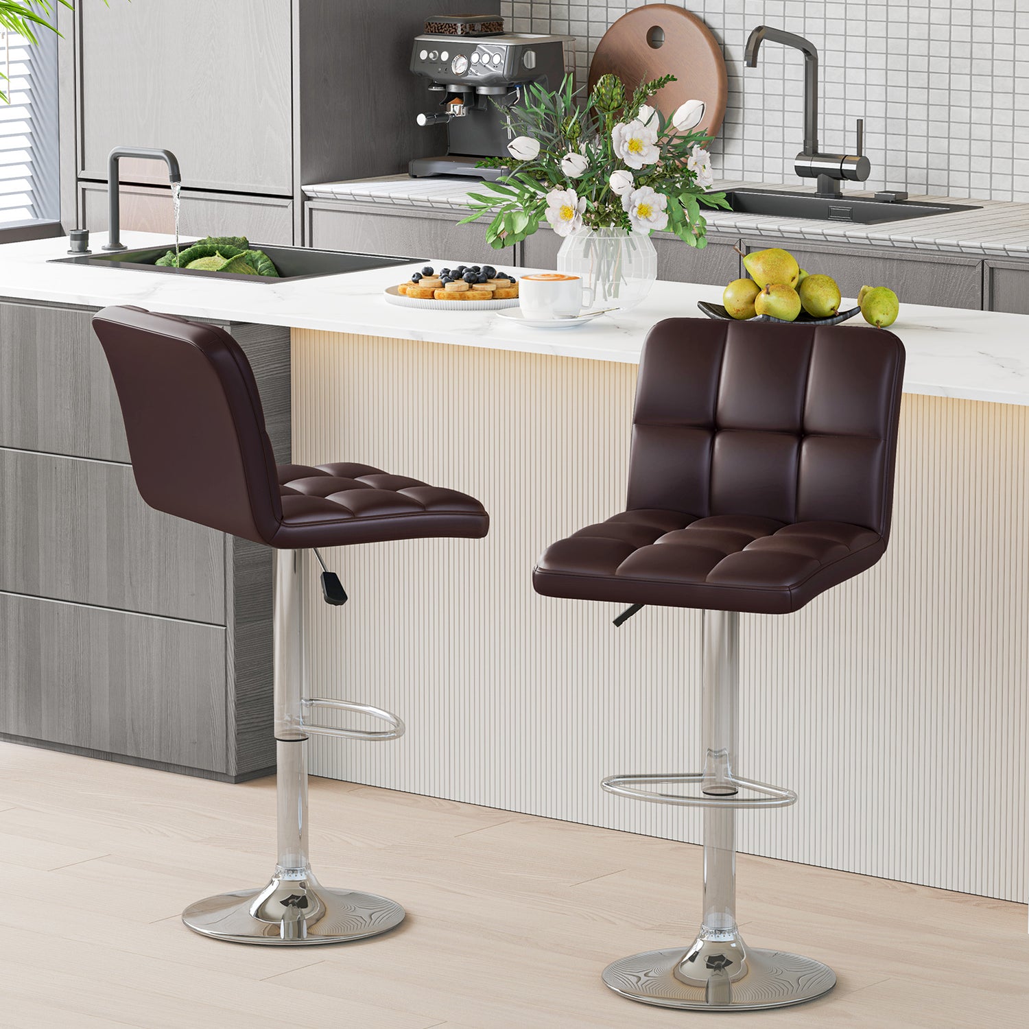 Modern Bat Stools Set of 2 with Back and Heavy-duty Metal Base and Footrest