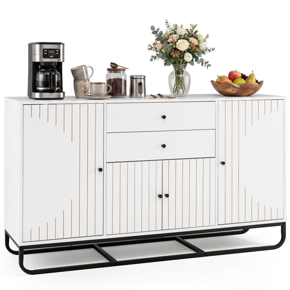 Modern Buffet Sideboard Cabinet w/ 2 Drawers & Adjustable Shelves for Dining Room