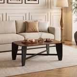 Modern Coffee Table with Rubber Wood Cross-Leg Base Rectangular Center Table