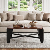Modern Coffee Table with Rubber Wood Cross-Leg Base Rectangular Center Table