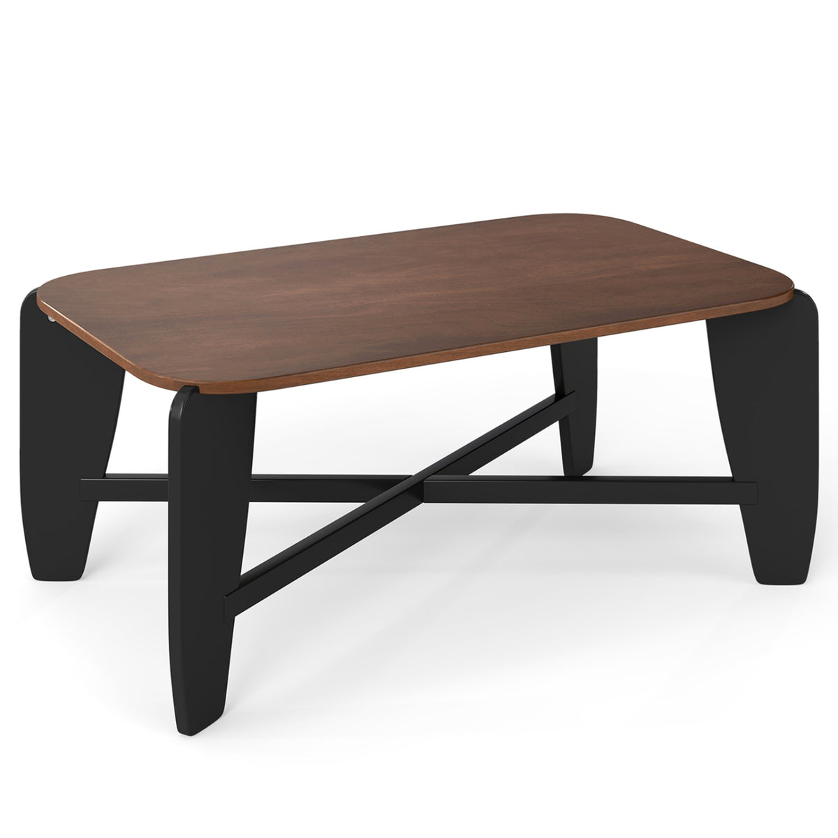Modern Coffee Table with Rubber Wood Cross-Leg Base Rectangular Center Table