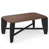 Modern Coffee Table with Rubber Wood Cross-Leg Base Rectangular Center Table