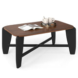 Modern Coffee Table with Rubber Wood Cross-Leg Base Rectangular Center Table