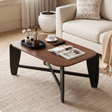Modern Coffee Table with Rubber Wood Cross-Leg Base Rectangular Center Table