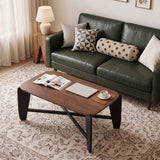 Modern Coffee Table with Rubber Wood Cross-Leg Base Rectangular Center Table