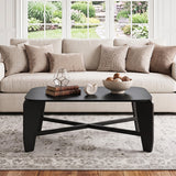 Modern Coffee Table with Rubber Wood Cross-Leg Base Rectangular Center Table