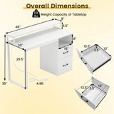 Modern Computer Desk with Power Outlets and File Drawer-White