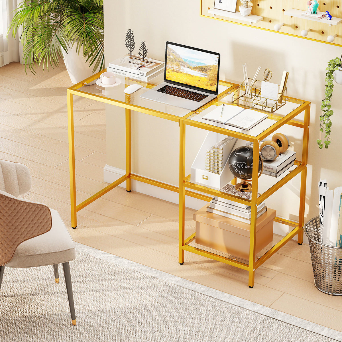Modern Console Table with 2 Open Shelves and Metal Frame