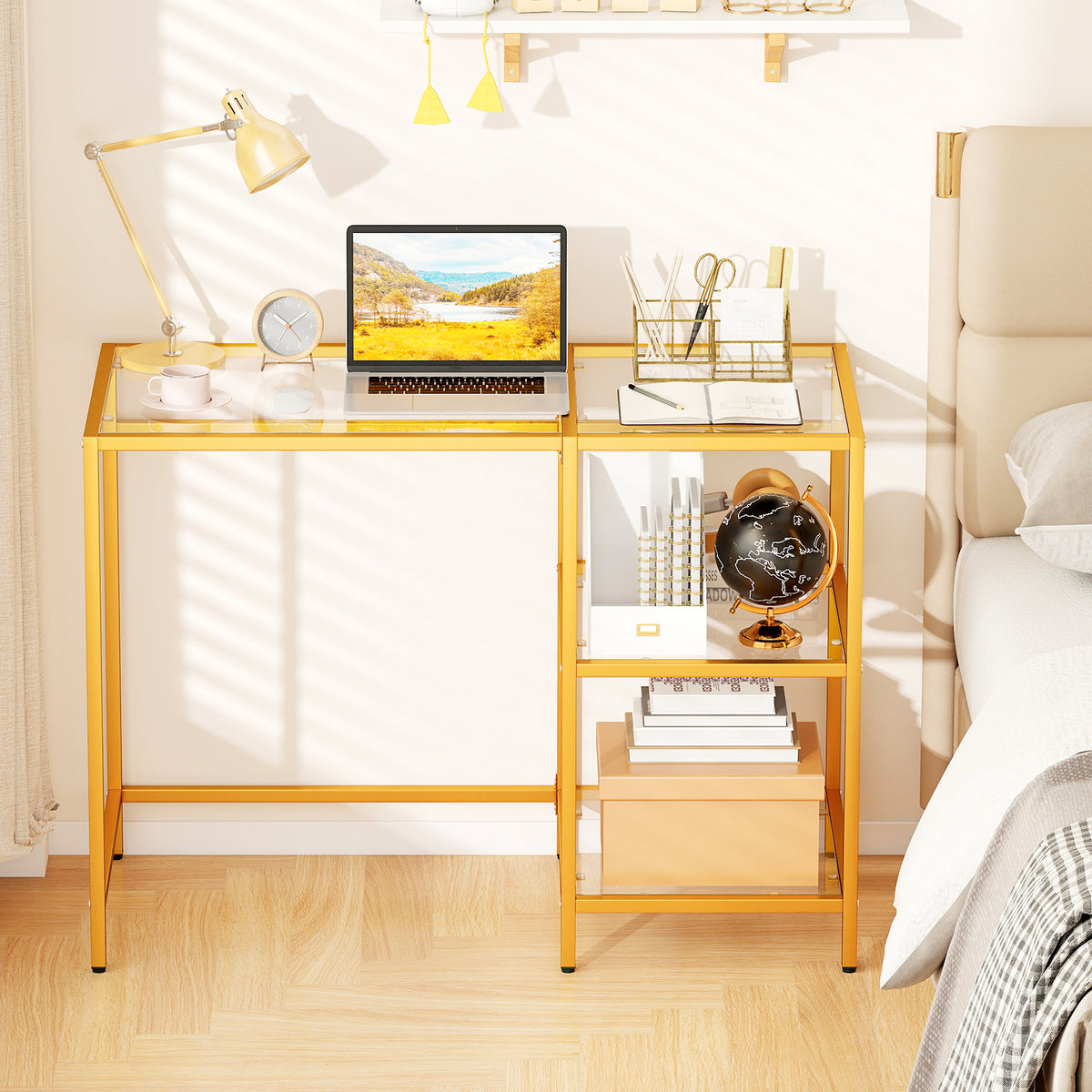 Modern Console Table with 2 Open Shelves and Metal Frame