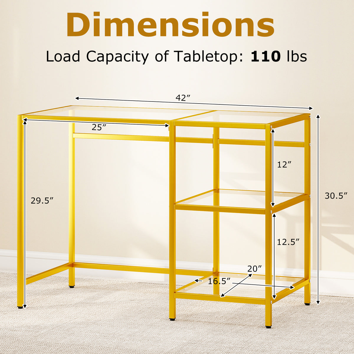 Modern Console Table with 2 Open Shelves and Metal Frame