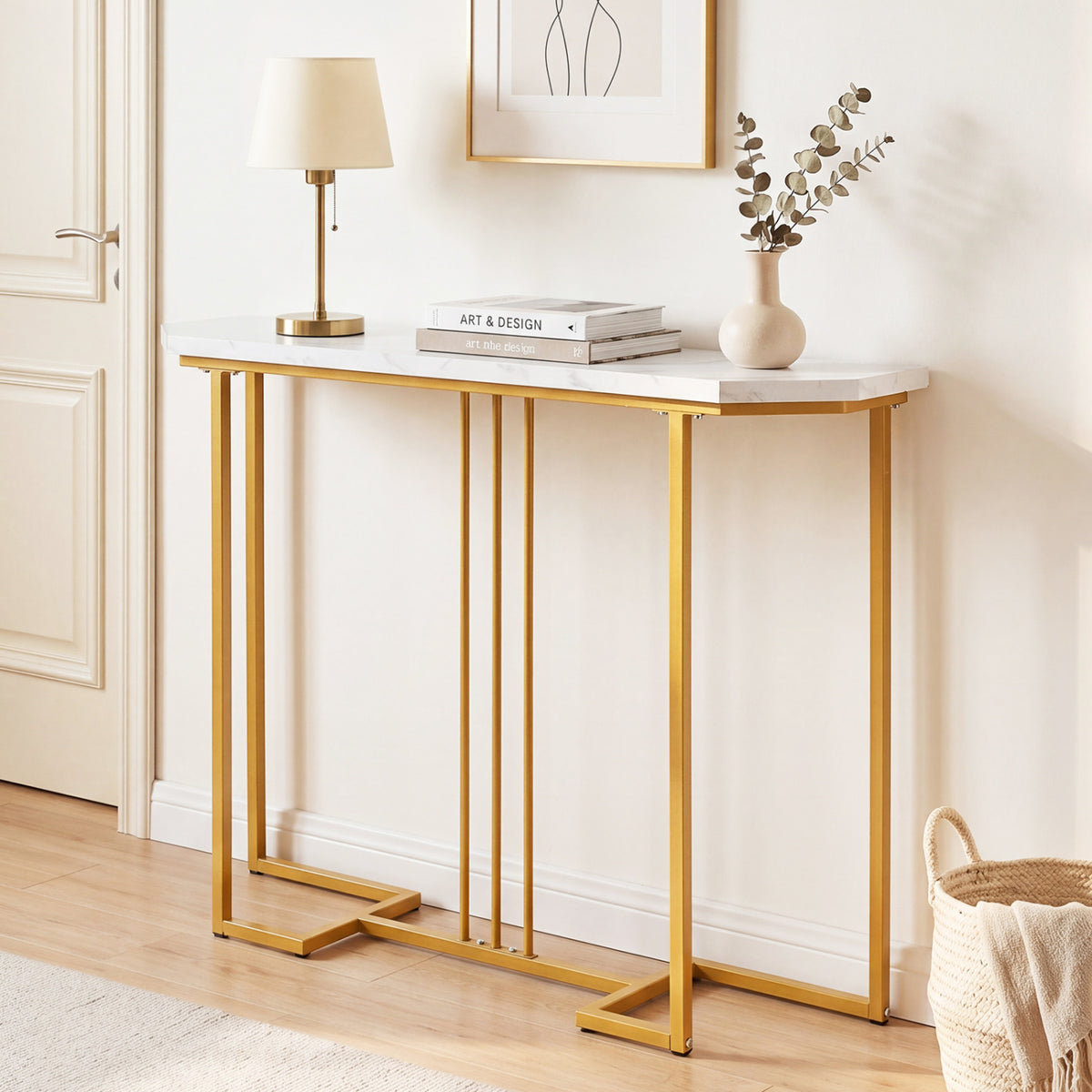 Modern Console Table Narrow Entryway Table with Metal Legs