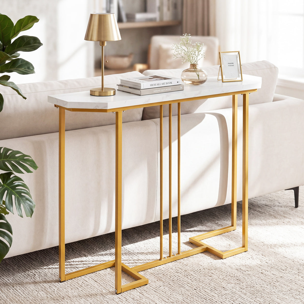 Modern Console Table Narrow Entryway Table with Metal Legs