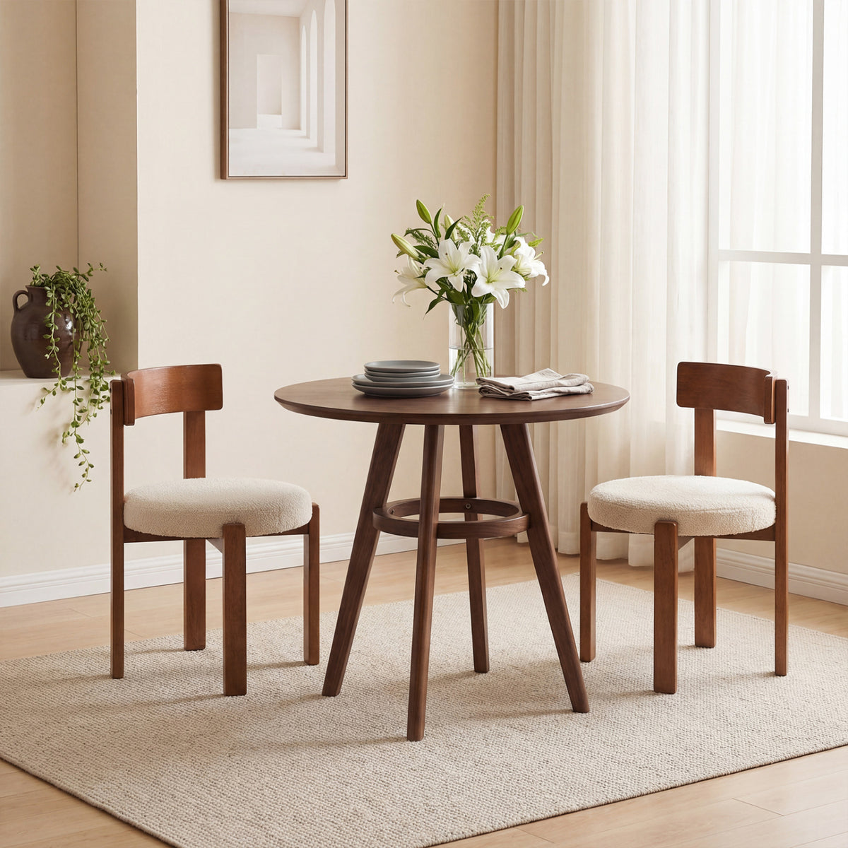 Modern Dining Chairs Set of 2 with Solid Rubber Wood Legs-Brown
