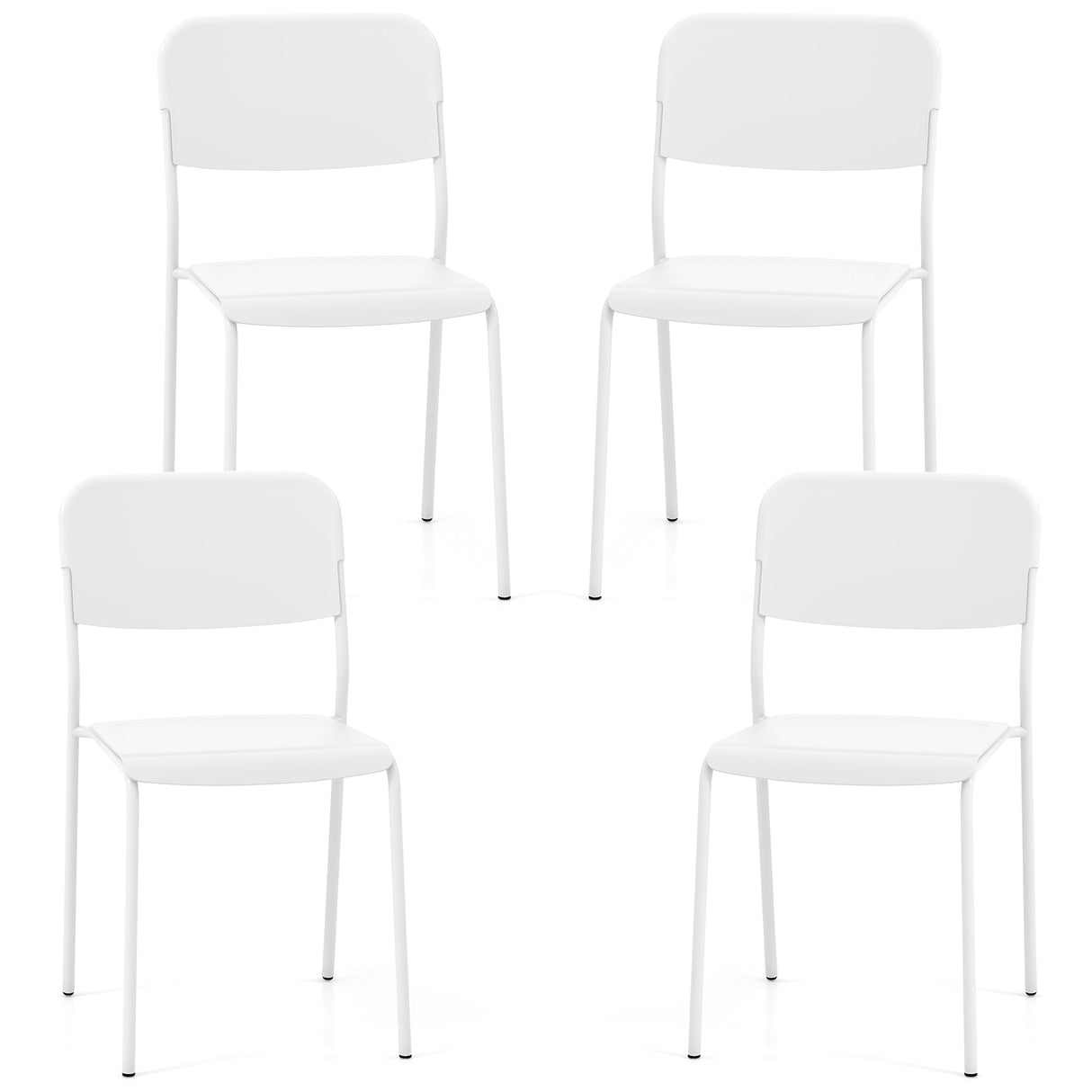 Modern Dining Chairs Set of 4 with Tilted Backrest and Sturdy Metal Legs-White